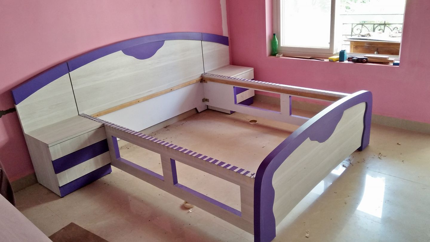 Purple & White Bed Frame — Furniture