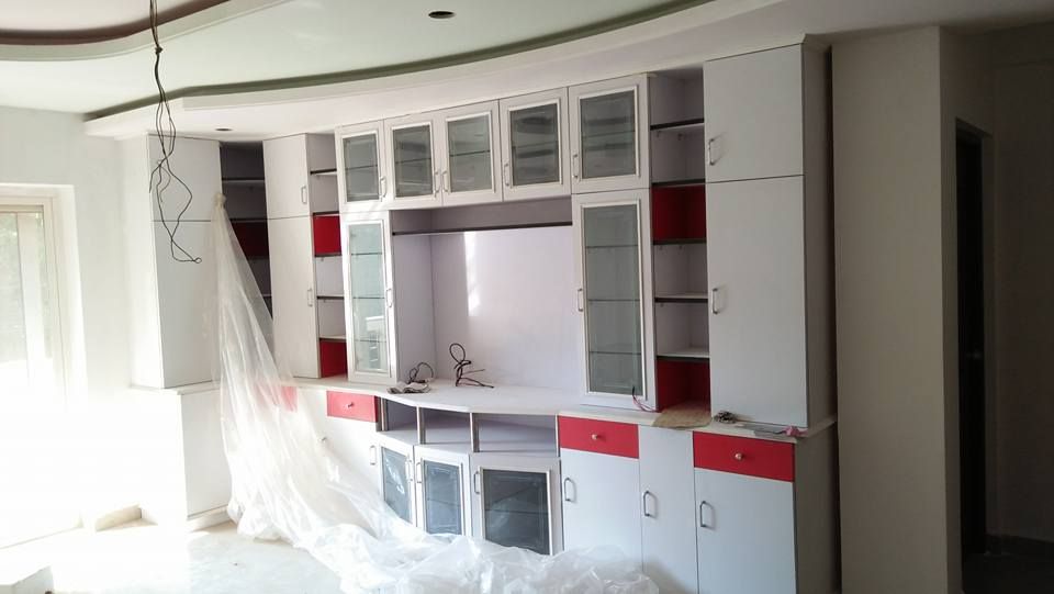 White & Red TV Unit Cabinet — Furniture